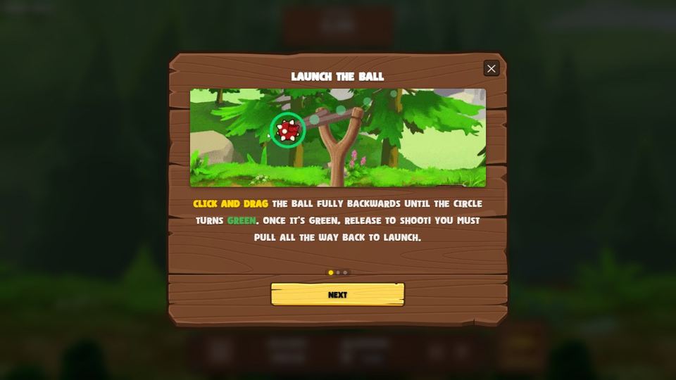 In game instruction on pulling the ball back until the aiming circle turns green